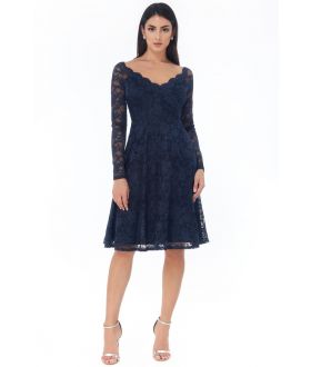 ALL OVER LACE SCALLOPED EDGE MIDI DRESS CACG_DR2564_navy
